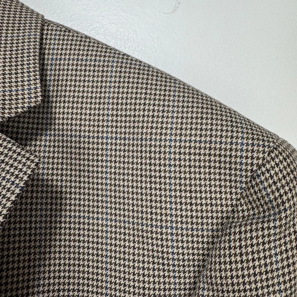 Lauren Ralph Lauren Blazer Sport Coat Men 44R Houndstooth Brown 2 Btn Poly Rayon